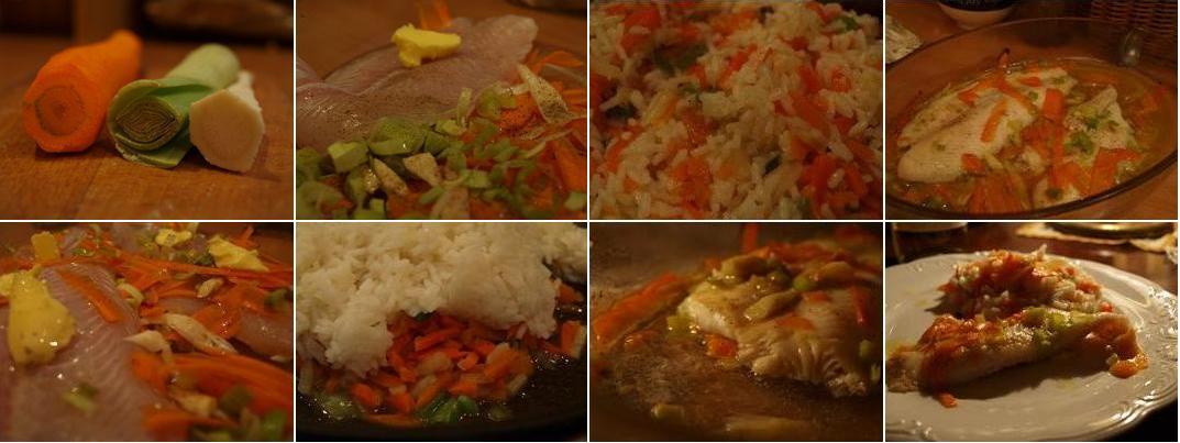 Pieczona ryba z warzywnym risotto
